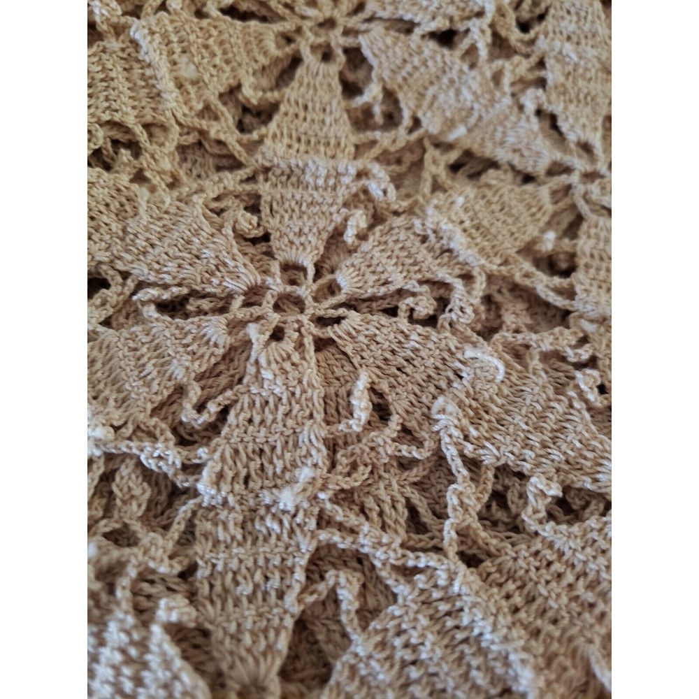 Vintage Handmade Beige CROCHET LACE TABLECLOTH Coverlet Bed Topper 59"x79" - Picture 13 of 14